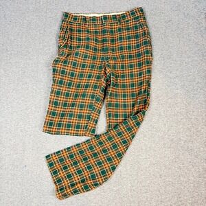 Vintage Jos A Bank Mens Plaid Trousers Green Orange Talon Zip Dress Pants 30x29